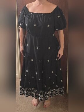 Lane Bryant Black Maxi Dress with White Floral Accents